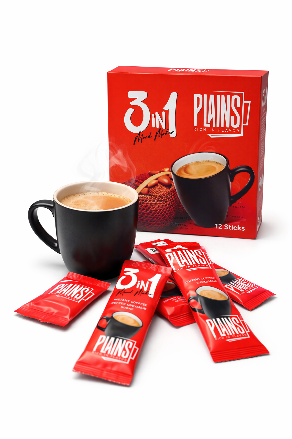 Instantkaffee (3in1) – Mit Kaffeeweißer & Zucker (24 Sticks + GRATIS Tasse)